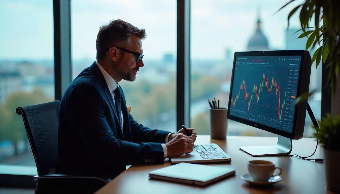 Jeune financial management associate analysant un tableau de reporting financier sur ordinateur